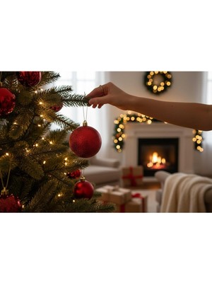 Empressco Kırmızı Simli Yılbaşı Ağacı Süsü, 12 Cm, 1 Adet, Şık ve Canlı Dekorasyon.