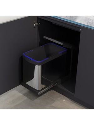 Storemax Cassone Krom, Dolap Içi Teleskopik Raylı Paslanmaz Krom Çöp Kovası 24 Litre, Minimum Kapak Genişliği 40 Cm.