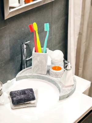 Trust Stone Hilal Tepsili Mermer Desen Beton Banyo Seti