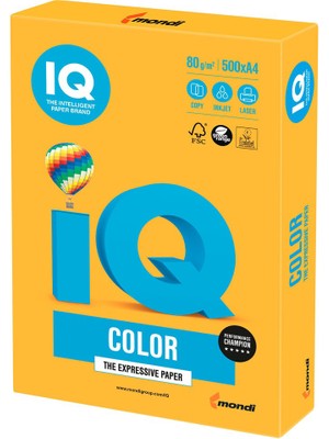 Kitabevimden Mondi Iq Color Renkli Kağıt A4 80 GR(500 Lü 1 Paket) Fosforlu Turuncu