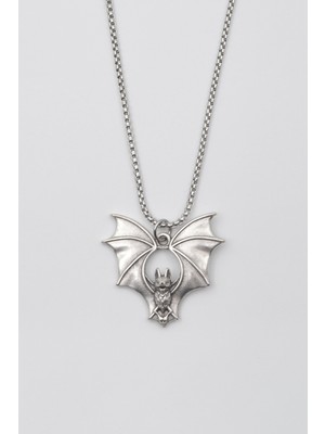 Alooya Gotik Yarasa Kolye - Örme İthal Zincirli Unisex Gümüş Kaplama Kolye - 60 cm