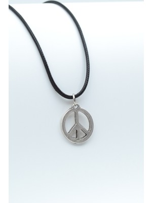 Alooya Minimal Barış Sembolü Gümüş Kaplama Deri İp Kolye