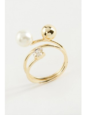 Marsilyan Yuvarlak Inci Metal Yüzük