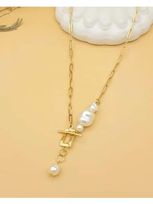 Nevoka Incili Ataç Gold Kolye