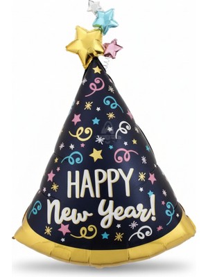 Empressco Yılbaşı Temalı Parlak Folyo Balon ve Şapka Seti, 84 Cm, Kutlama Aksesuarları