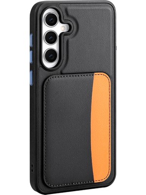 Başkenttekno Samsung Galaxy S25 FE Uyumlu Kartlıklı Süni Deri X-Kart Cüzdan Silikon Kapak