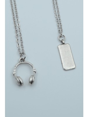 Alooya 2'li Dikdörtgen Bar Kulaklık Gümüş Kaplama Kolye Seti