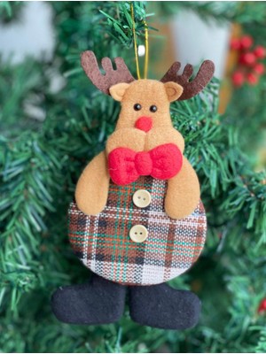 Empressco Büyük 3D Geyik ve Pofuduk Kırmızı Çam Ağacı Süsü, Lüks Koleksiyon