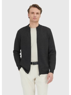 Ramsey Antrasit Yarım Balıkçı Yaka Düz Örgü Pamuk Karışımlı Hırka