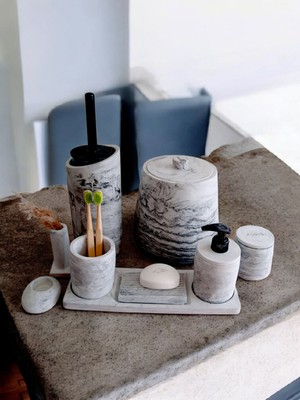 Trust Stone Mermer Desen Beton Banyo Seti,tuvalet Wc,çöp Kova,sabunluk ,diş Fırçalığı,tepsi,aksesuar,dekorasyon
