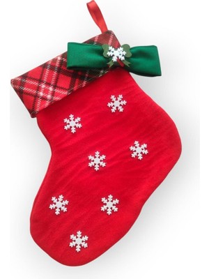 Empressco Yılbaşı Temalı Renkli Dekoratif Hediye Çorabı, Kartanesi, Kurdele ve Ekose Detaylı