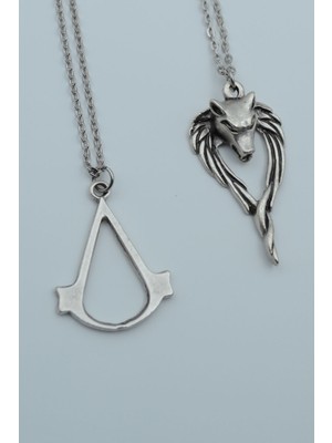Alooya 2'li Assassin’s Creed Anubis Ölüm Ve Ceza Tanrısı Gümüş Kaplama Kolye Seti