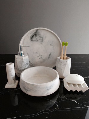 Trust Stone 2 Parça Beton Çöp Kovası Banyo Mutfak Tuvalet Wc 18 cm 4 Litre Kapaklı Kutu