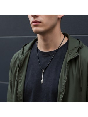 Alooya Antik Mızrak Ucu Gümüş Kaplama Deri İp Kolye