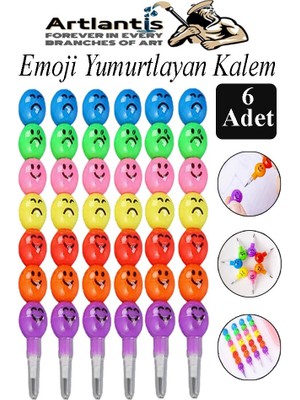 Artlantis Emoji Yumurtlayan Kurşun Kalem 6 Adet Eğlenceli Hediyelik Kurşun Kalem Gülen Yüzlü Kurşun Kalem Karne Hediyesi