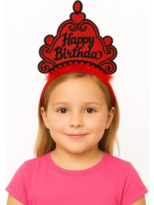 Buğz Kırmızı Happy Birthday Prenses Tacı – Doğum Günü Taç Aksesuarı