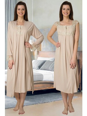 Dantel Detaylı Askılı Gecelik Sabahlık Takımı