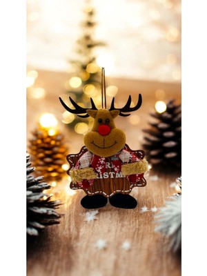 Empressco Renkli Ahşap Geyik Süsü, 15 Cm, Noel Temalı, Asılabilir Dekorasyon.
