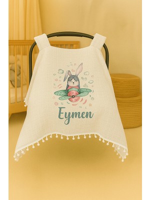 Moda Lime Kişiye Özel Tavşan ve Uçak Temalı Puset Örtüsü - Isimli Bebek Arabası Örtüsü