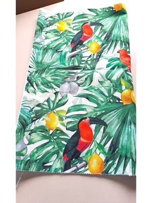 Empressco Yeşil Dijital Baskılı Kumaş, Hobi Parça, Limonlu Tukan Desenli, Yaratıcı Dikiş Malzemesi