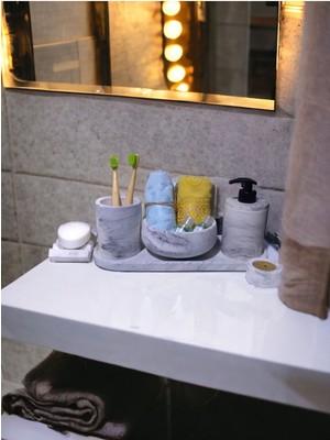 Trust Stone 6 Lı Mermer Desen Beton Banyo Seti