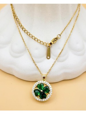 Nevoka Döner Yonca Zirkon Taşlı Gold Kolye