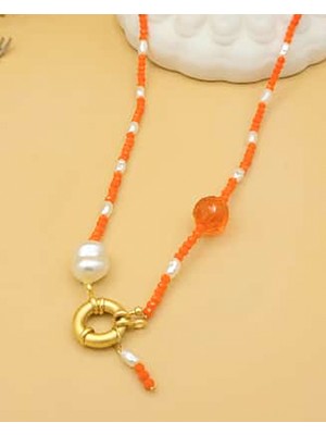 Nevoka Inci Detaylı Gemici Halkası El Yapımı Kolye