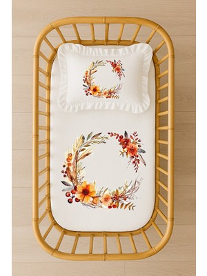 Moda Lime Sonbahar Çiçek Çemberli Bebek Nevresim Takımıiçi Dolgulu Fırfırlı