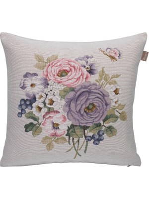Believe Belıeve Pansıes Jakarlı Dokuma Goblen    Dekoratif   Çiçekli Kelebekli Kırlent  Kılıfı 45*45