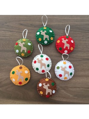 Empressco El Yapımı Keçe Geyik Motifli 7'li Yılbaşı Süsü, Çam Ağacı Dekoru