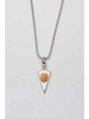 Alooya Ok Ucu Aslan Kolye - Örme İthal Zincirli Unisex Gümüş Kaplama Kolye - 60 cm