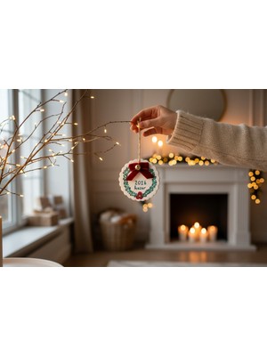 Empressco El Yapımı Seramik Yılbaşı Süsü, Kadife Kurdele ve Çan Detaylı, Şık ve Doğal Tasarım