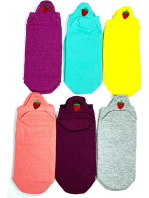 Royaleks 6 Çift Çilek Nakış Baskılı Pamuklu Yumuşak Kadın Bilek Çorap