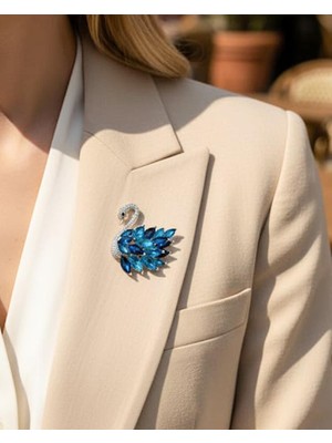 Nevoka Zirkon Taşlı Mavi Kuğu Broş