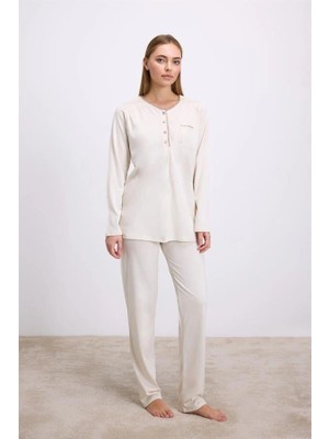 Will Like Fil Dişi Modal Pamuklu Uzun Kollu Düğmeli 2'li Pijama Takımı