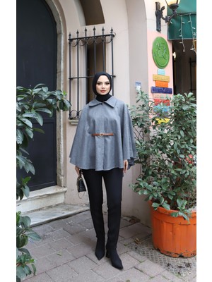 Nisum Moda Kemerli Kaşe Pelerin