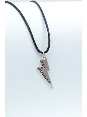 Alooya Şimşek - The Flash Gümüş Kaplama Deri İp Kolye