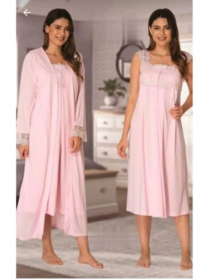 Dantel Detaylı Askılı Gecelik Sabahlık Takımı