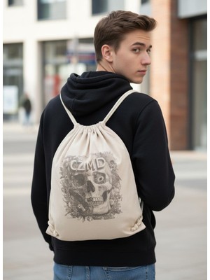 Czmd Urban Skull Art Keten Ipli Sırt Çantası – Unisex Canvas Backpack
