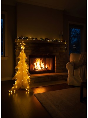 Empressco Ahşap Yılbaşı Ağacı 140 Cm, LED Işıklı Dekoratif Çam Ağacı