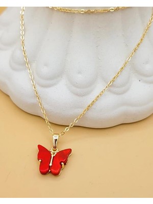 Nevoka Kırmızı Akrilik Kelebek Kolye