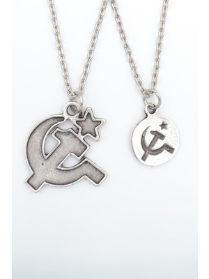 Alooya 2'li Orak Çekiç Gümüş Kaplama Kolye Seti