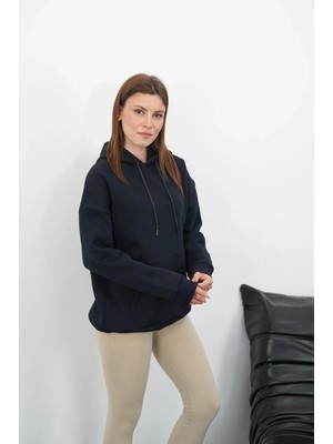 Combin 3 Iplik Şardonlu Kapşonlu Swetshirt Lacivert MD63