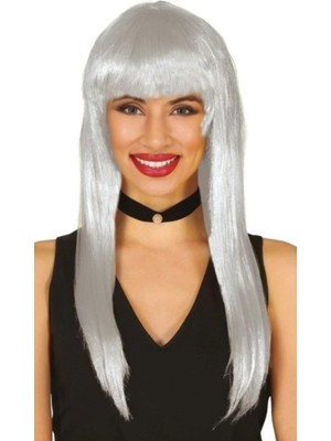 Tp Platin Gri Gümüş Renk Uzun Parti Peruğu Uzun Takma Peruk