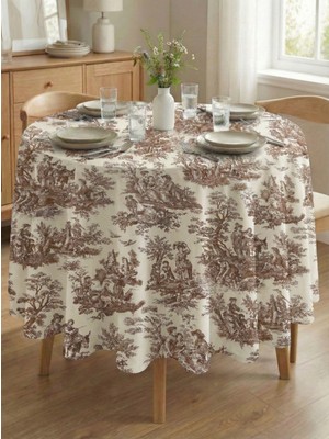 Shopshop Fransız Köylüler Desenli Rustik Vintage Dekoratif Yuvarlak Masa Örtüsü