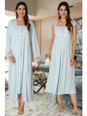 Dantel Detaylı Askılı Gecelik Sabahlık Takımı