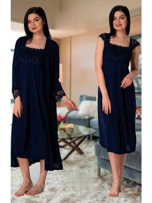 Dantel Detaylı Askılı Gecelik Sabahlık Takımı