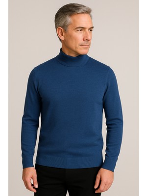 Mutlu City Erkek Orta Kalınlıkta  Pamuk Yumuşak Dokulu Yarım Boğazlı Balıkçı Yaka Kazak 6260