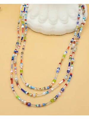 Nevoka Renk Mozaiği Üç Sıralı Kolye