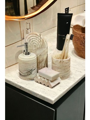 Trust Stone Bej Mermer Desen Beton Banyo Seti